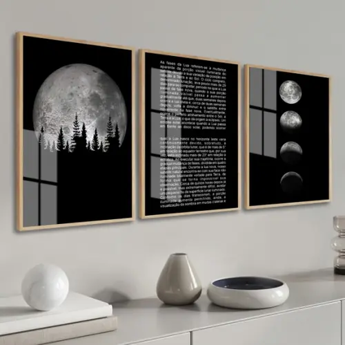 Quadros Decorativos Modernos Fases da Lua Moldura e Vidro