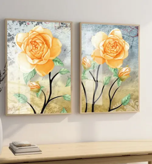 Quadros Decorativos Modernos Flores Amarelas Moldura E Vidro