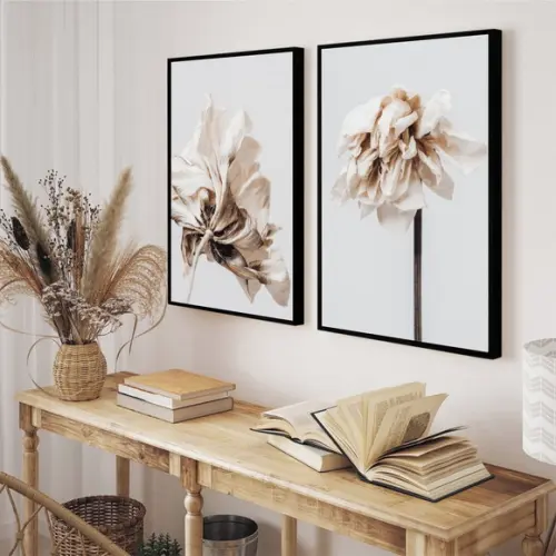 Quadros Decorativos Modernos Flores Brancas com Moldura