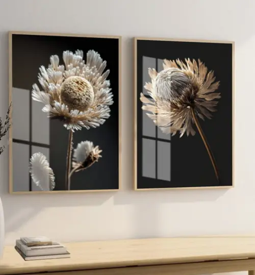 Quadros Decorativos Modernos Flores Brancas Moldura e Vidro