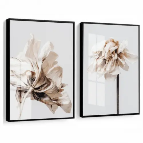 Quadros Decorativos Modernos Flores Brancas Moldura E Vidro