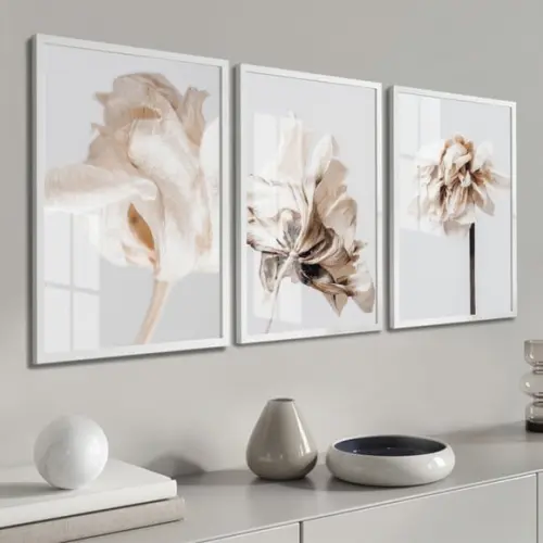 Quadros Decorativos Modernos Flores Brancas Moldura E Vidro