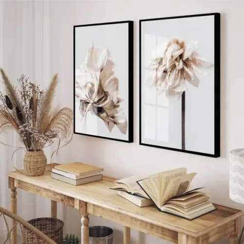 Quadros Decorativos Modernos Flores Brancas Moldura E Vidro