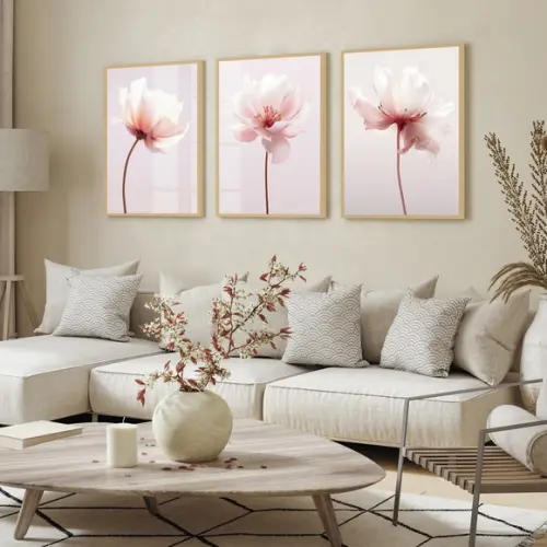 Quadros Decorativos Modernos Flores Rosas Moldura e Vidro