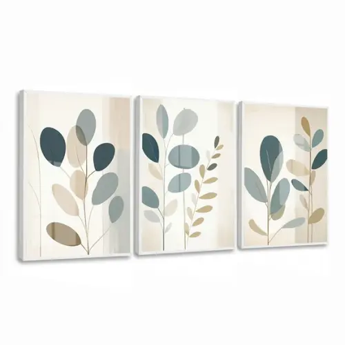 Quadros Decorativos Modernos Folhagem Abstrato Moldura Vidro
