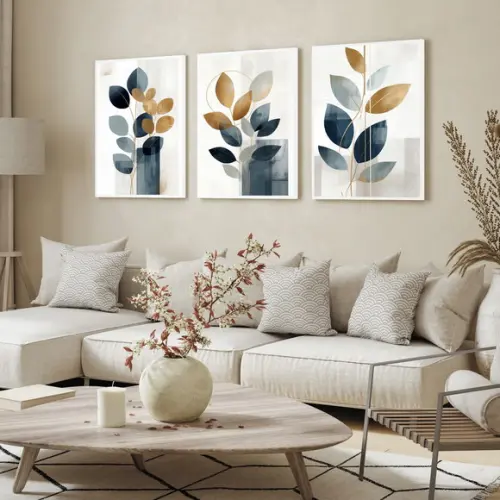 Quadros Decorativos Modernos Folhagem Abstrato Azul Vidro