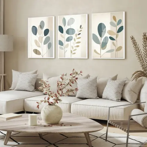 Quadros Decorativos Modernos Folhagem Abstrato Moldura Vidro