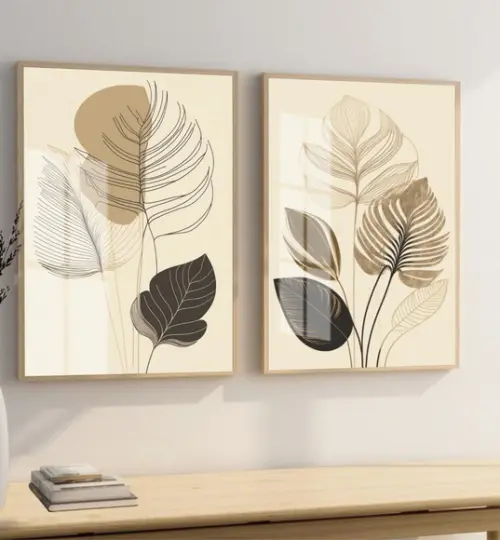 Quadros Decorativos Modernos Folhagem Desenho Moldura Vidro
