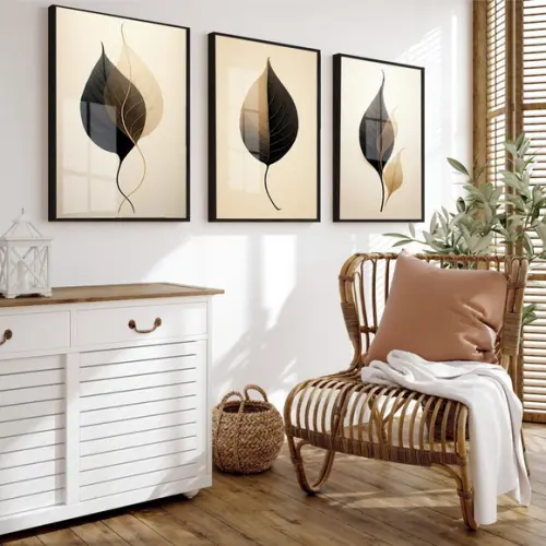 Quadros Decorativos Modernos Folhagem Sala Moldura e Vidro