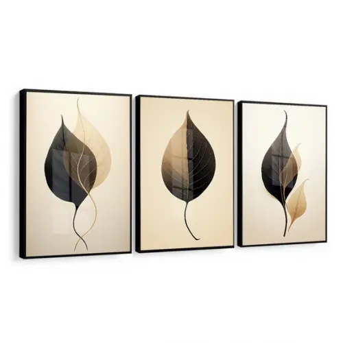 Quadros Decorativos Modernos Folhagem Sala Moldura e Vidro