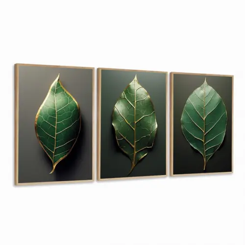 Quadros Decorativos Modernos Folhas Verdes para Sala Moldura