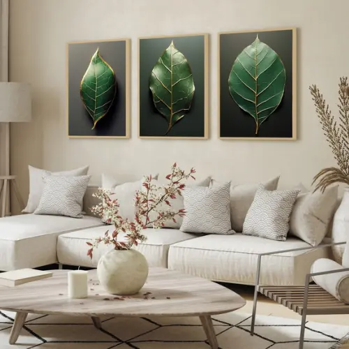 Quadros Decorativos Modernos Folhas Verdes para Sala Moldura