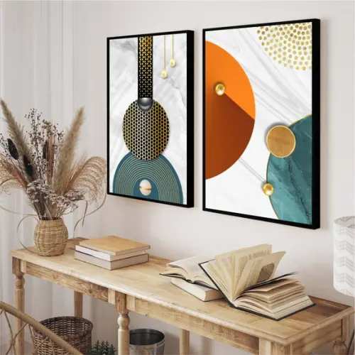 Quadros Decorativos Modernos Geométrico Abstrato Com Moldura