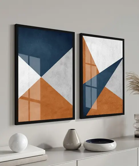 Quadros Decorativos Modernos Geométrico com Moldura e Vidro