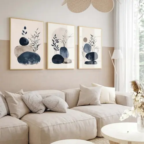 Quadros Decorativos Modernos Folhas Abstrato Azul com Vidro