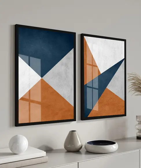 Quadros Decorativos Modernos Geométrico Com Moldura e Vidro