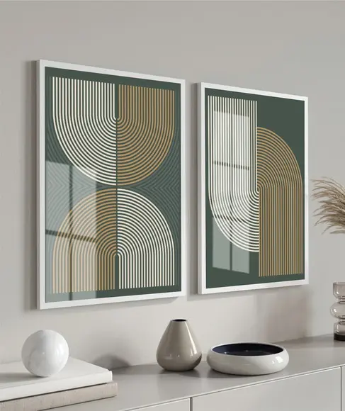 Quadros Decorativos Modernos Geométrico Com Moldura e Vidro