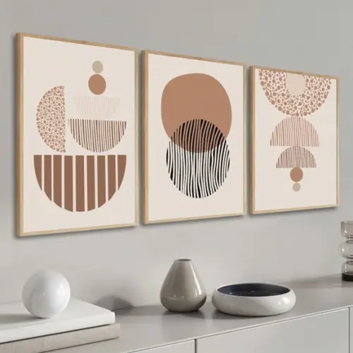 Quadros Decorativos Modernos Geométrico Marrom Boho Moldura