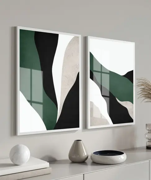 Quadros Decorativos Modernos Geométrico Verde Moldura Vidro