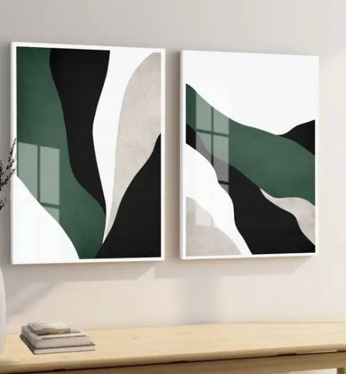Quadros Decorativos Modernos Geométrico Verde Moldura Vidro