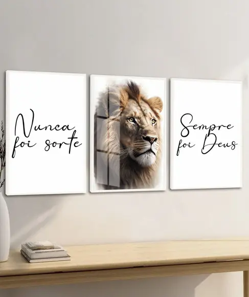 Quadros Decorativos Modernos Leão Frases Moldura com Vidro