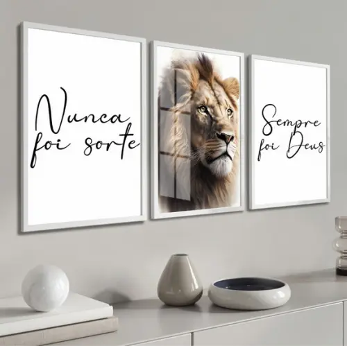 Quadros Decorativos Modernos Leão Frases Moldura com Vidro