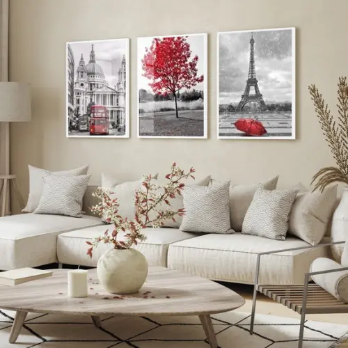 Quadros Decorativos Modernos Londres Paris Arvore com Vidro