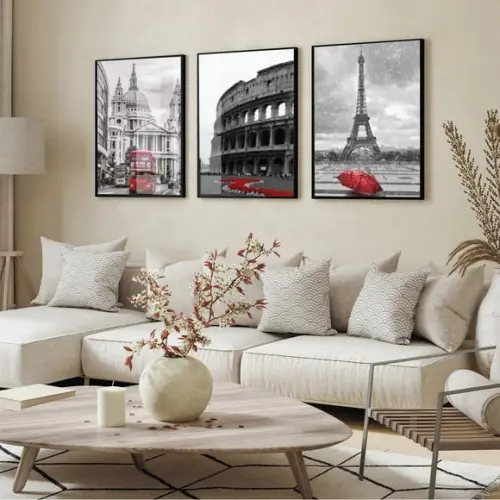 Quadros Decorativos Modernos Londres Paris Roma com Vidro