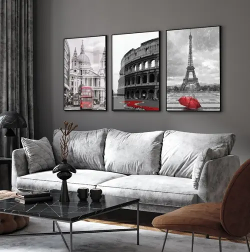 Quadros Decorativos Modernos Londres Paris Roma com Vidro