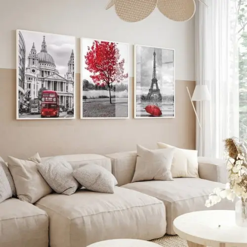 Quadros Decorativos Modernos Londres Paris Arvore com Vidro