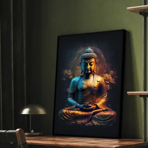 Quadros Decorativos Modernos Meditação Buda com Moldura