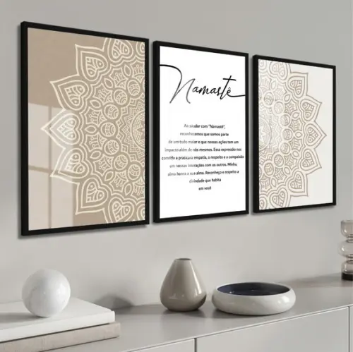 Quadros Decorativos Modernos Namastê Mandala Boho com Vidro