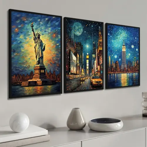 Quadros Decorativos Modernos Nova York Colorido com Moldura