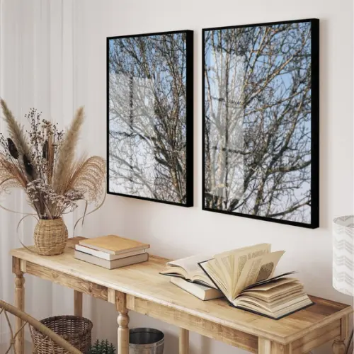 Quadros Decorativos Modernos Paisagem Galhos Moldura e Vidro