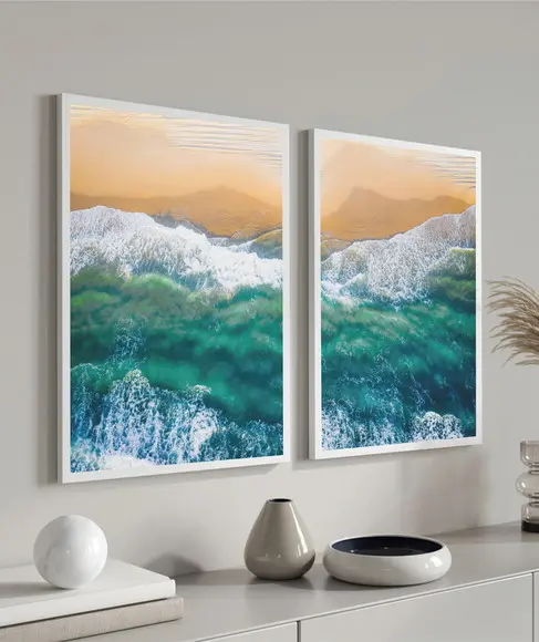 Quadros Decorativos Modernos Paisagem Praia Mar Azul Moldura