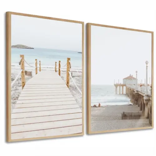 Quadros Decorativos Modernos Paisagem Praia Mar Com Moldura