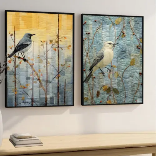 Quadros Decorativos Modernos Pássaros com Moldura e Vidro