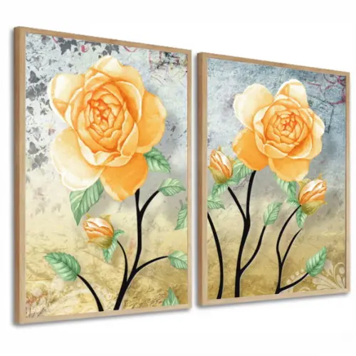 Quadros Decorativos Modernos Rosas Amarelas Flores Moldura