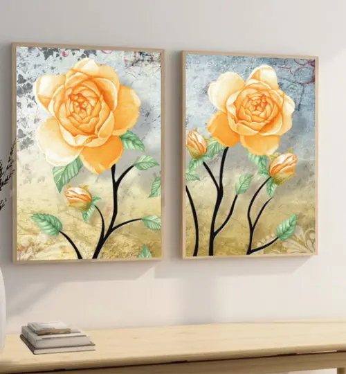 Quadros Decorativos Modernos Rosas Amarelas Flores Moldura