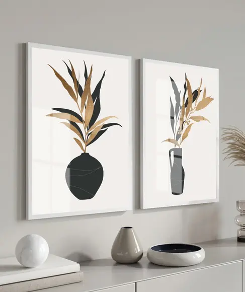 Quadros Decorativos Modernos Vaso Flores Com Moldura E Vidro