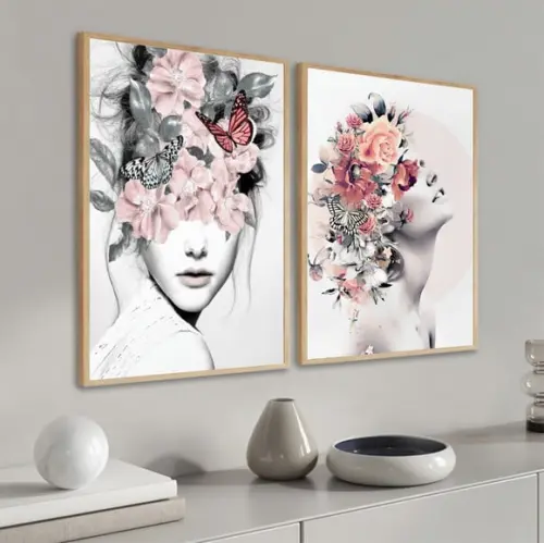 Quadros Decorativos Mulher Flores Para Quarto Sala Moldura