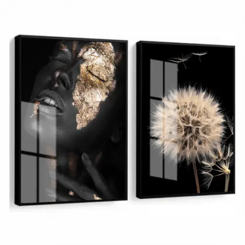 Quadros Decorativos Mulheres Negras Flor Com Moldura E Vidro
