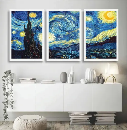 Quadros Decorativos Noite Estrelada Van Gogh Arte Moldura