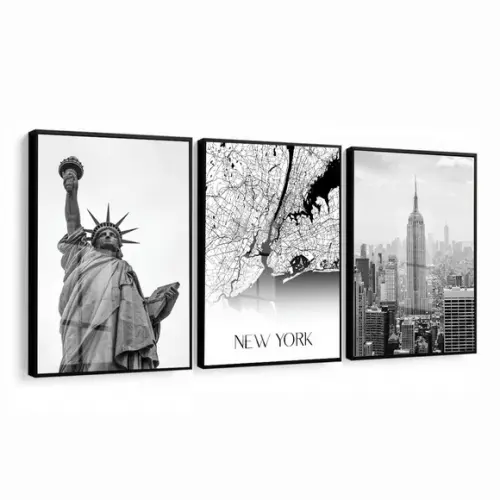Quadros Decorativos Nova York Cidade Manhattan Moldura Vidro