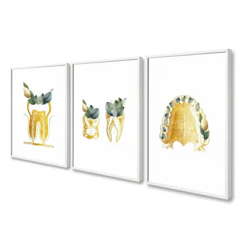 Quadros Decorativos Odontologia Consultório Dourado Vidro