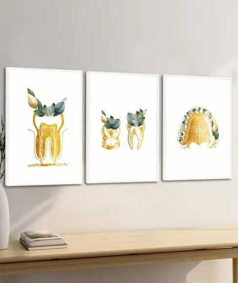 Quadros Decorativos Odontologia Consultório Dourado Vidro