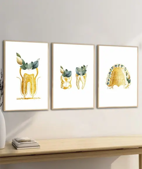 Quadros Decorativos Odontologia Consultório Dourado Vidro