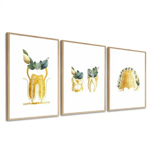 Quadros Decorativos Odontologia Consultório Dourado Vidro