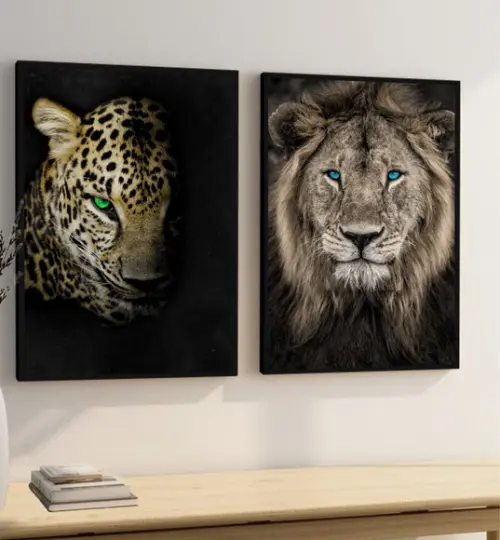Quadros Decorativos Onça Pintada Leão De Judá Com Moldura