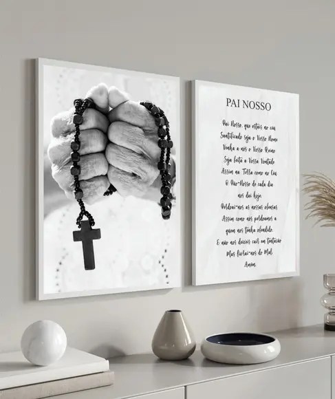 Quadros Decorativos Oração Pai Nosso Salmos Jesus Moldura